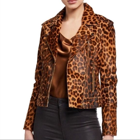 L’Agence by Agent Provocateur NWT Leather Leopard Biker Jacket Size Small - Picture 3 of 16